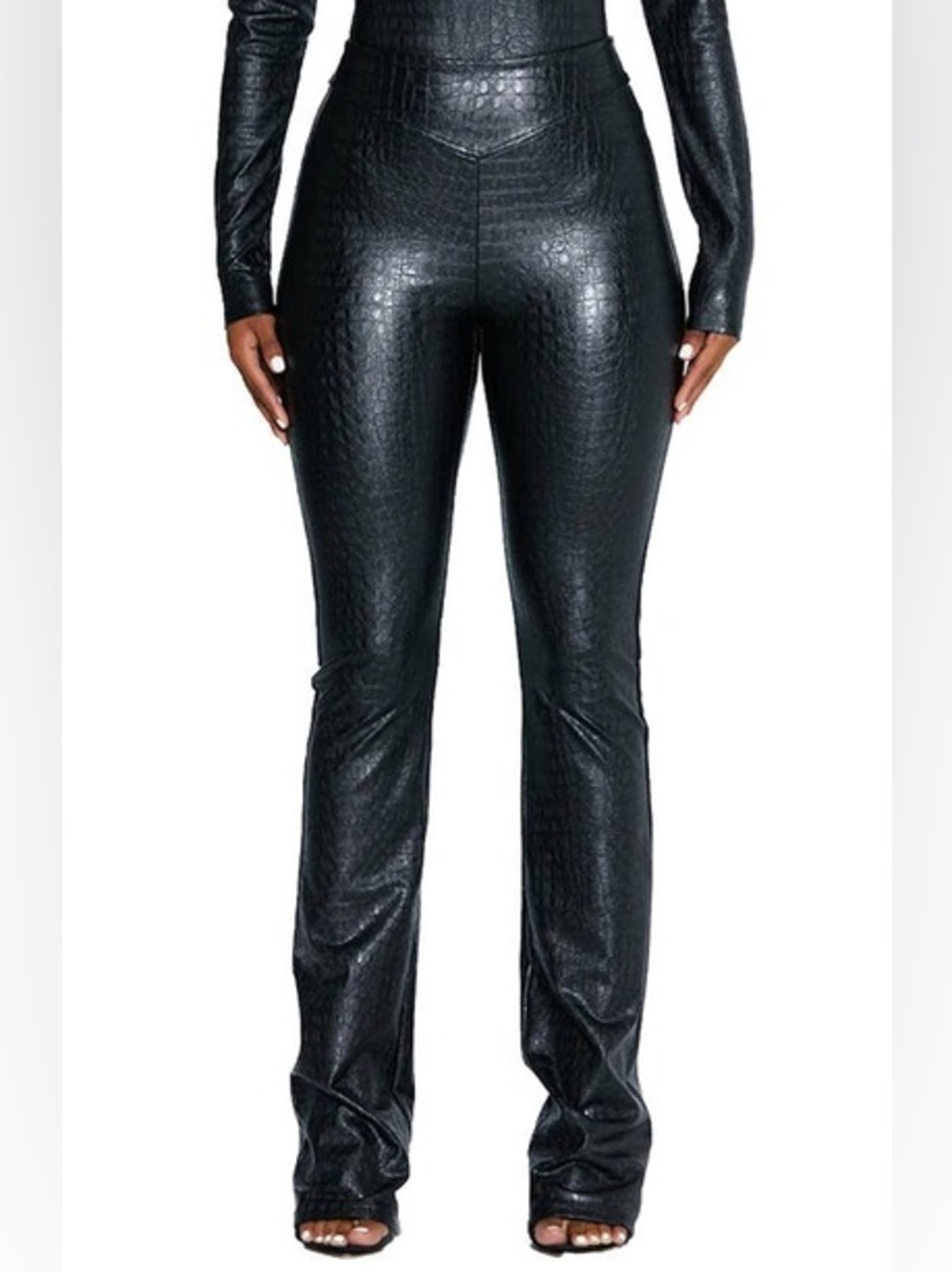 Naked Wardrobe Croc Embossed bootcut pants - Small